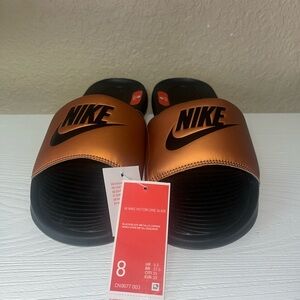 Nike Black and Orange Slide Sandals